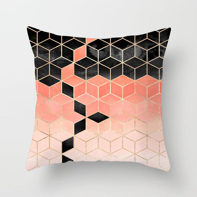 Simple Abstract Geometric Art Peach Leather Velvet Pillow, Fashionable and Comfortable Home Sofa Waist Cushion Pillow Cover