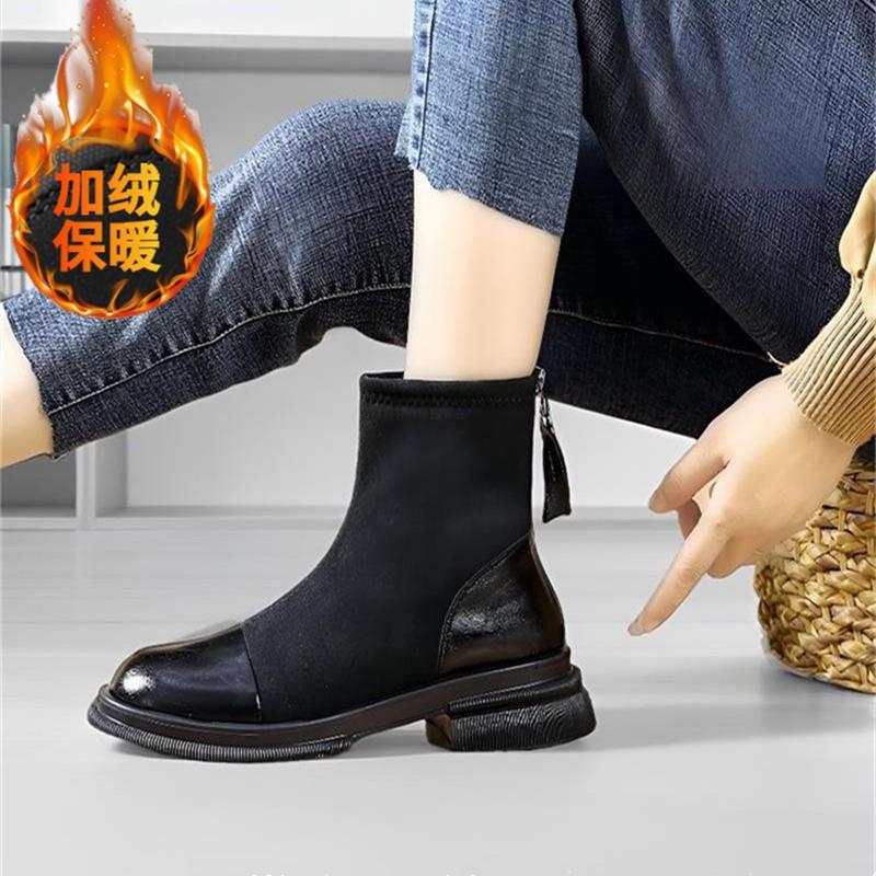 French Low-heeled Martin Boots Women's Versatile Short Boots 2025 Autumn and Winter New Retro Small Ankle Boots Thick-heeled Elastic Thin Boots