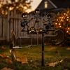 Kraftig Halloween Skelett Metalltrummis Vindroterande Rockbandsskulptur Uteplats