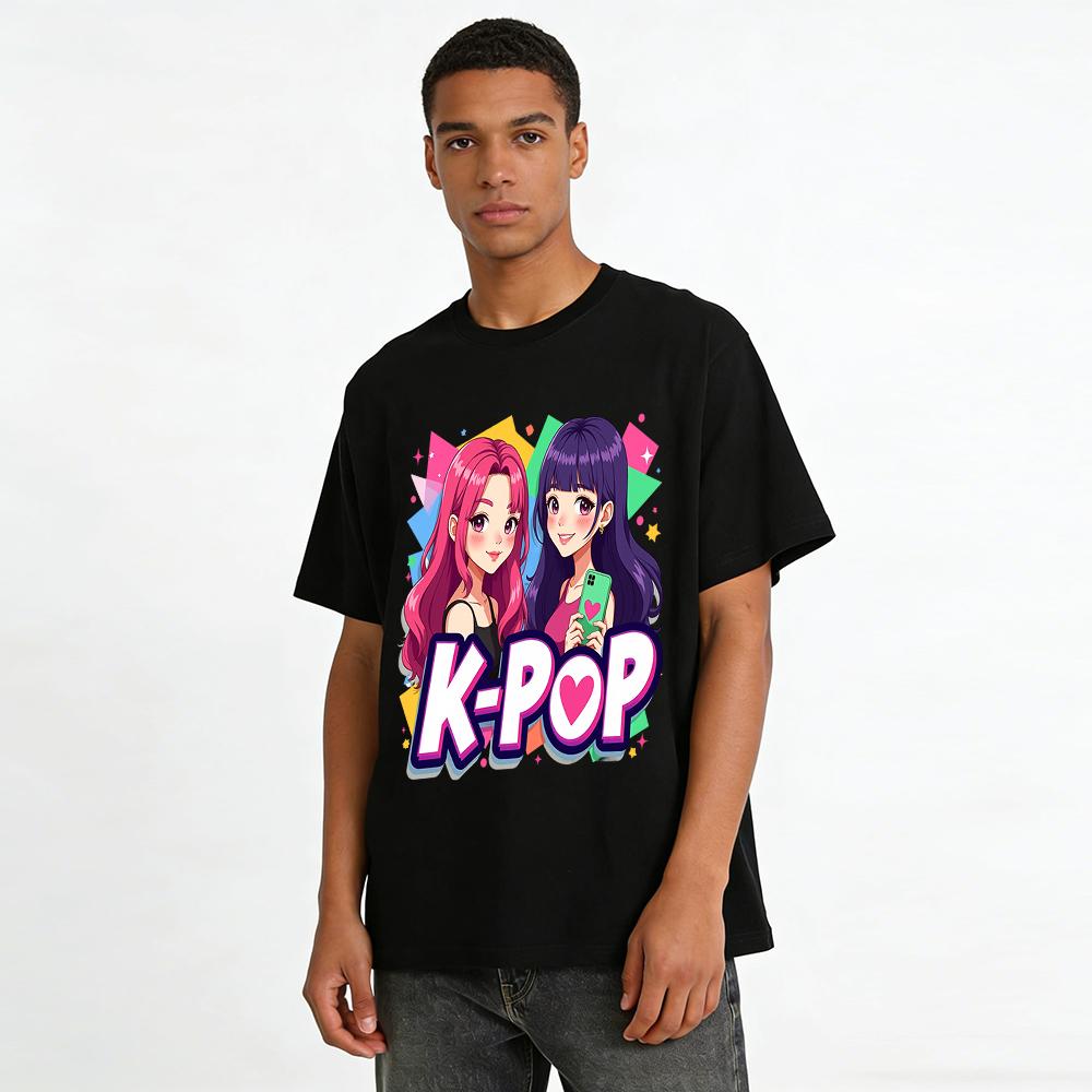 K-pop Girl Group Graphic T-shirt, Casual Loose-fit Top for Fans, Perfect for Concerts and Daily Wear Pure cotton T-shirt