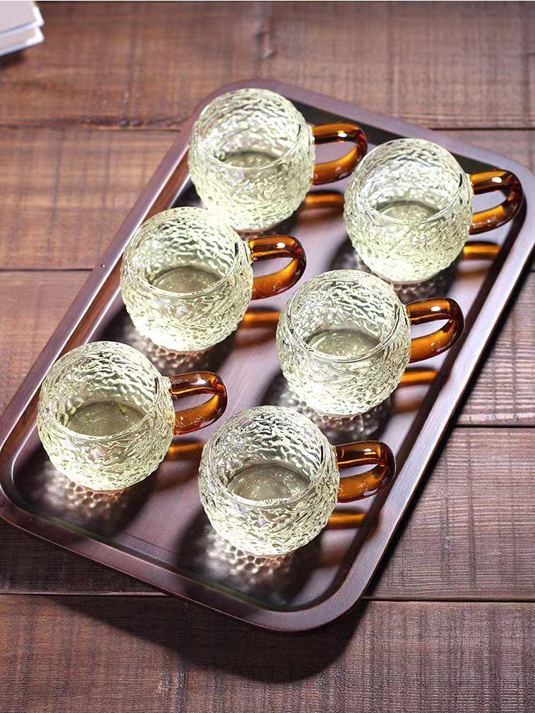 Japanese Style Heat Resistant 6pcs Package High Temperature and Explosion-proof Hammered Glass Tea Cup Borosilicate Cups Kitchen