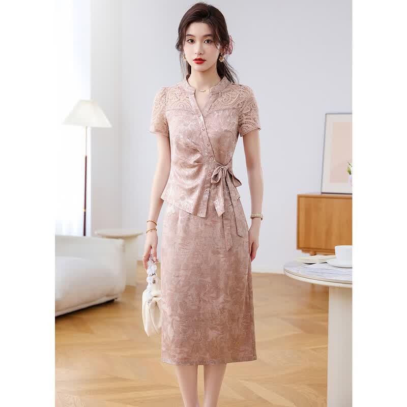 Melanie Elegant Jacquard Two-Piece Skirt Set