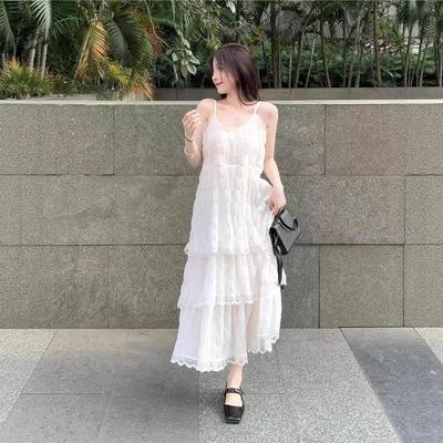 Damen-Lagen-Spaghettiträgerkleid für den Strandurlaub, Langer Rockstil für Sommer, Frühling und Herbst