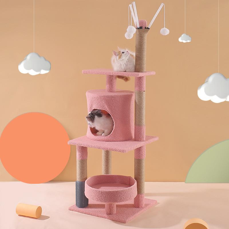 

Cat Tree With Tunnel And Scratching Board Teddy Plush For Indoor Cats Pink 115cm