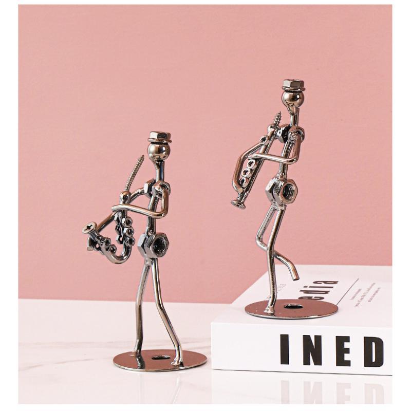 Retro Ironwork Band Ornament Metal Electroplating Mini Music Minimalist Guitar Violin Decoration Handicraft Classical Gift