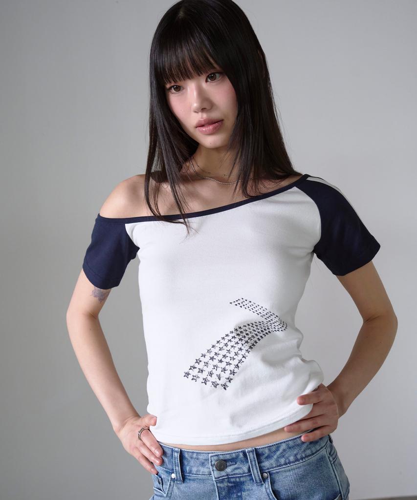 PRENDA Number Seven Off-Shoulder Short Sleeve White