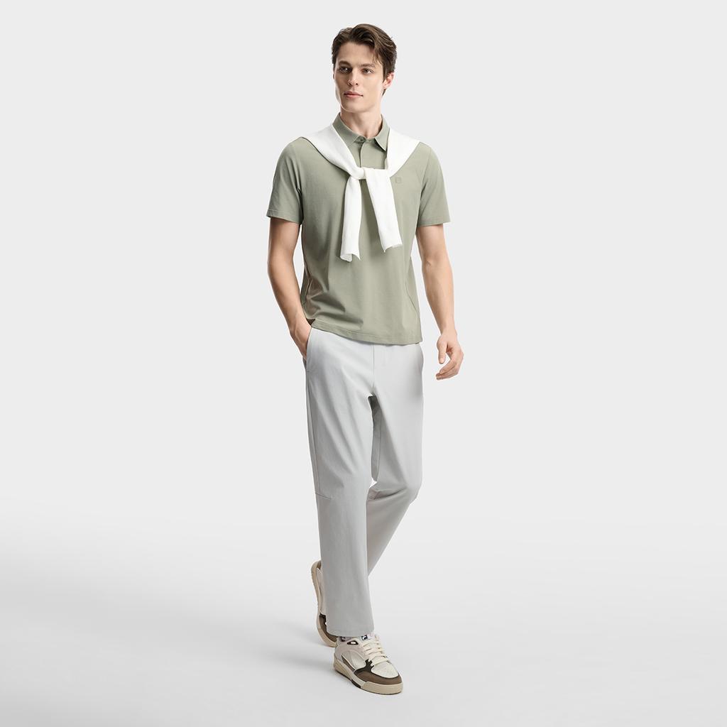 Fila F.C. Classic Minimalist Basic Casual Light Business Versatile Comfortable Knitted Short Sleeve Polo Shirt Men Tops Green Khaki F11M621103FLK