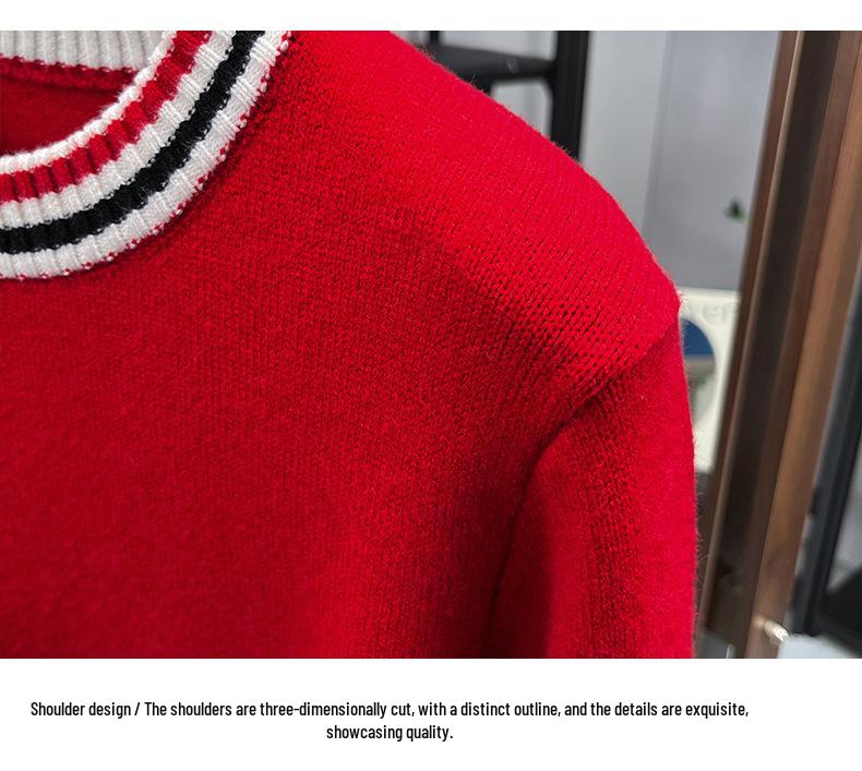 European Style Men's Striped Slim Fit Round Neck Sweater - Trendy Brand Knitwear, Long Sleeve Casual Base Layer Shirt