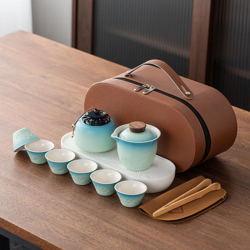 Tragbares Reise-Teeset im japanischen Stil für den Außenbereich, eine Kanne und vier Tassen, hochwertiges Express-Teeset