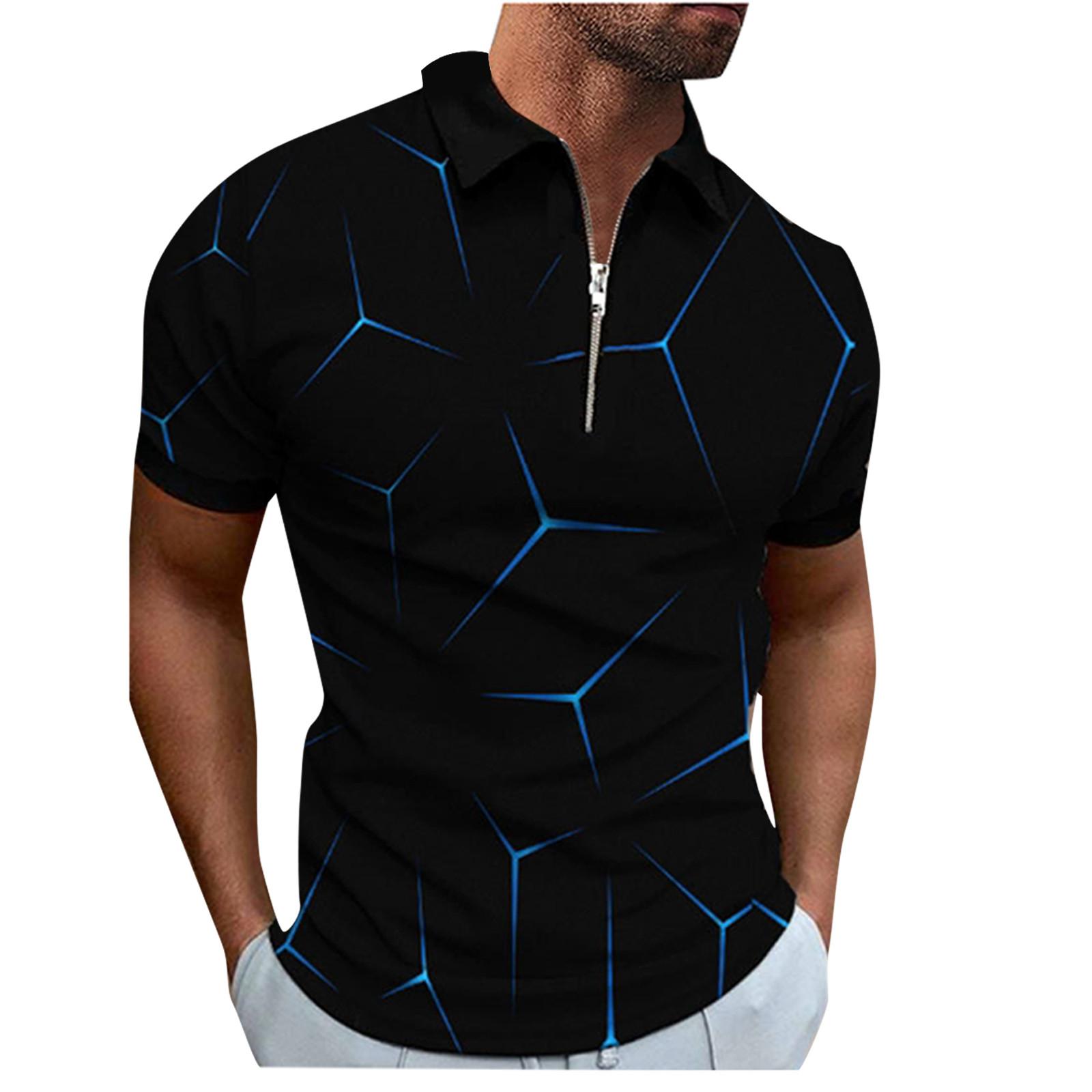 

Летняя модная мужская рубашка с коротким рукавом на молнии, модная футболка, мужской топ L синий