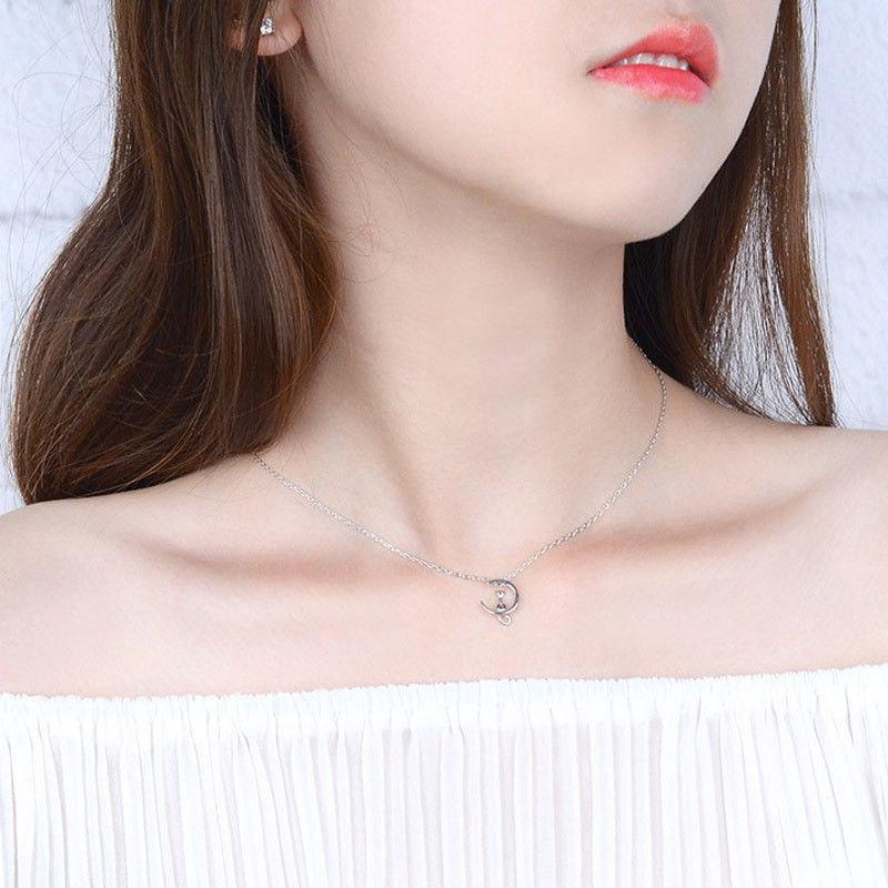Exquisite Cute Cats Moon Pendant Necklace For Women Romantic Charm Chain Jewelry