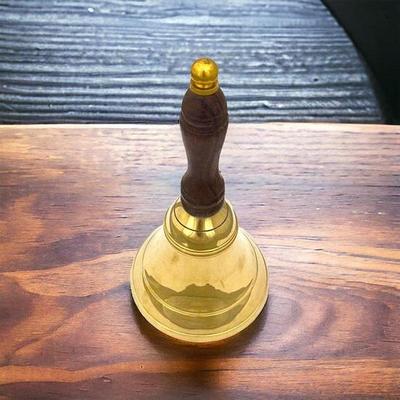 Brass Hand Bell with Wooden Handle  Decor, Holiday  Christmas Gift