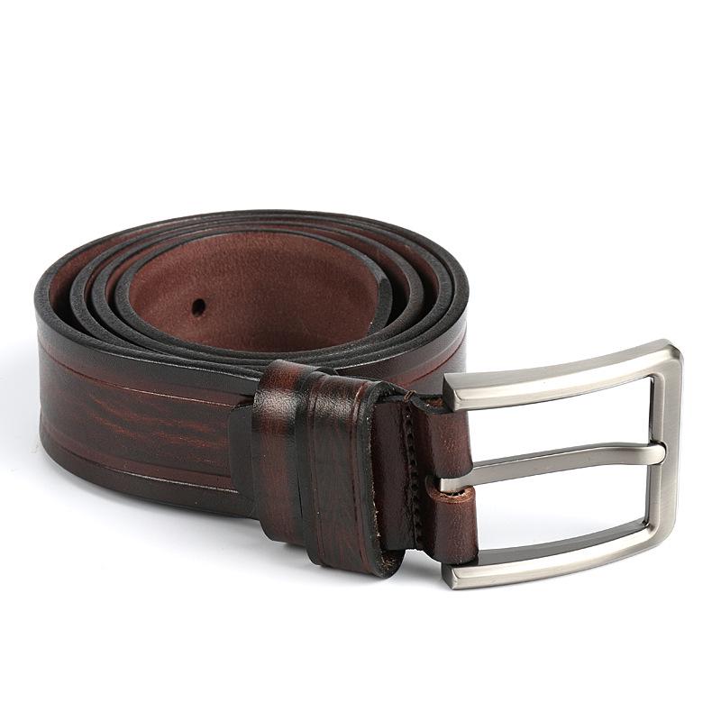 Men s Retro Style Genuine Leather Belt - Cowhide with Tree Bark Texture and Simple Pin Buckle 110-130cm темно-коричневого