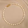 Large Grain 7-9Mm Rice Grain Freshwater Pearl Metal Buckle Necklace Temperament Ot Buckle Copper Bead Splicing Collarbone Chain