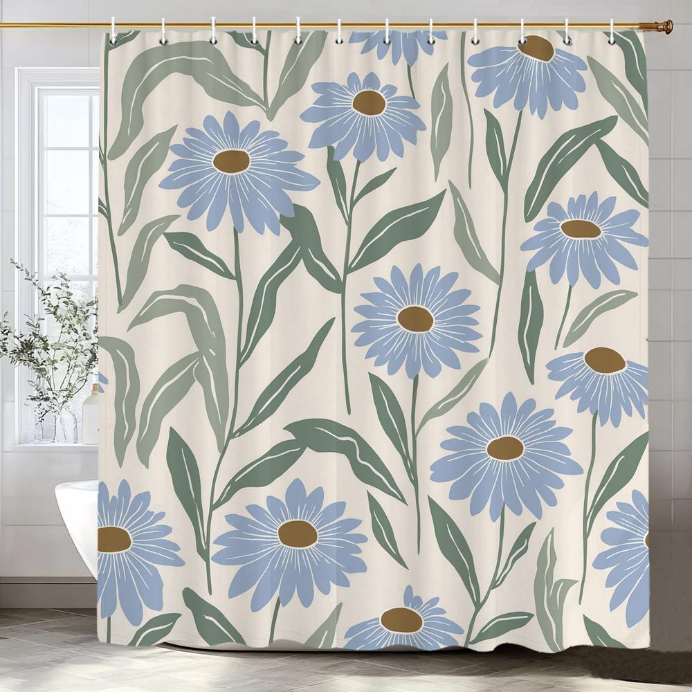 Horúci výpredaj Látková sprchová záclona Sada Modrá a Biela Módna Kúpeľňová Dekorácia S Háčikmi Vodotesné Stenné Závesné Záclony Polyester 70x70in-180x180cm
