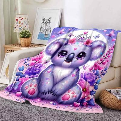 1pc Koala Princess Blanket Lightweight Flannel Throw for Sofa Bed Travel Camping Livingroom Office Couch Chair