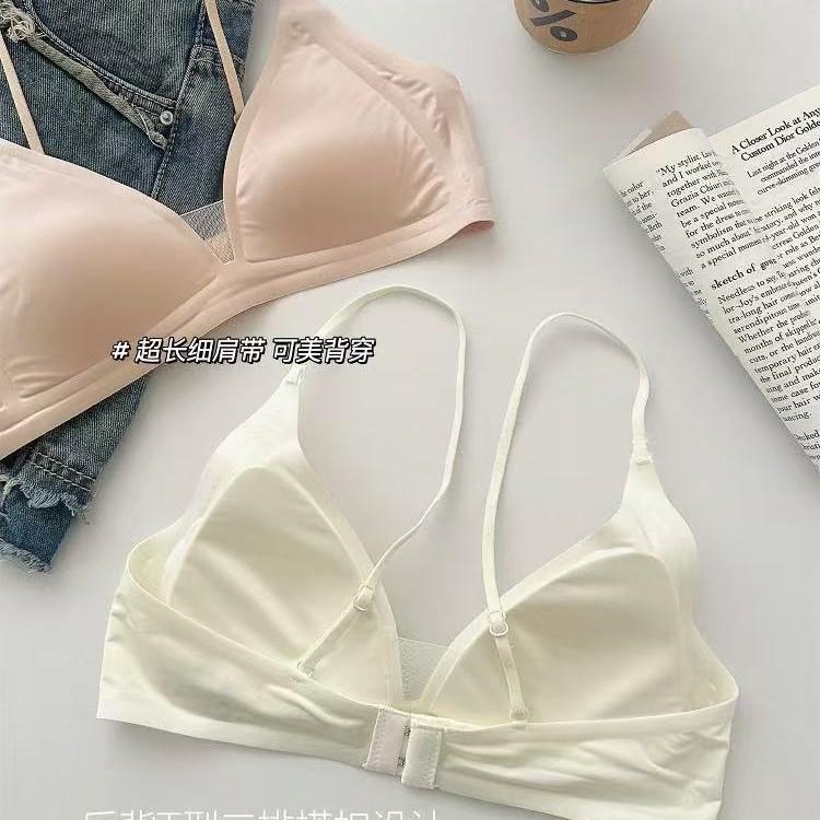 New women's small chest French deep V satin premium thin shoulder strap thin seamless triangular cup bra