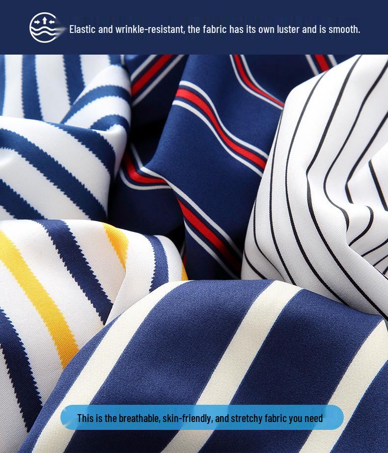 Men's Spring Easy-Care Striped Long Sleeve Stretch Slim Fit Shirt - Iron-Free Business Wear