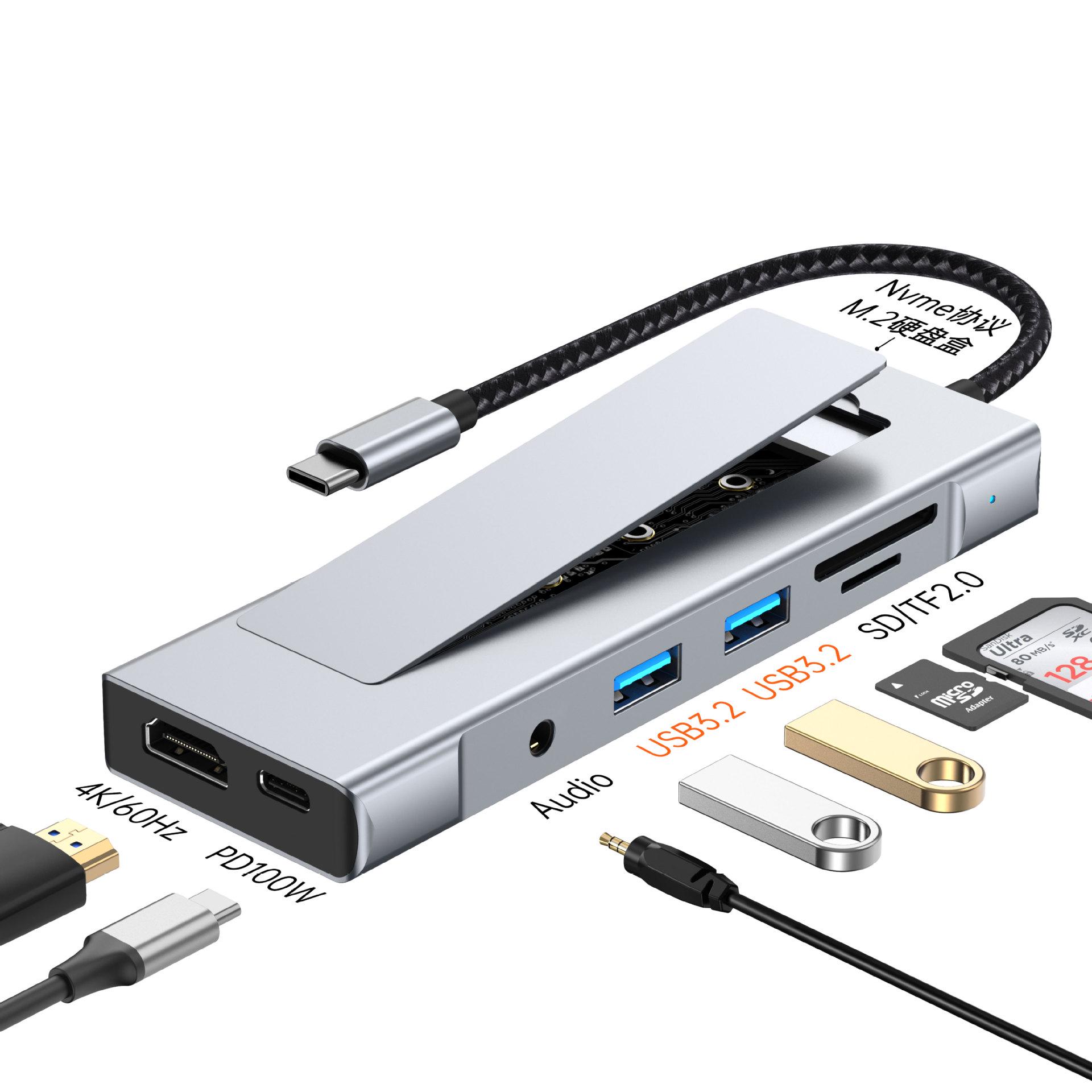 M.2 SSD Enclosure Dock with Type-C Hub 3.2, 10G Multi-Port Docking