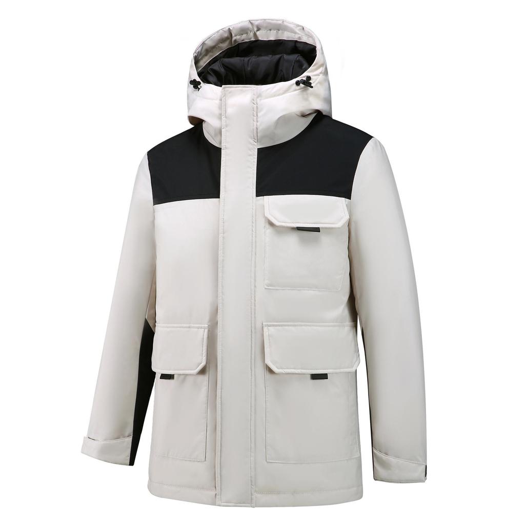 Unisex Thickened Hooded Double Zipper Graphene White Duck Down Jacket
