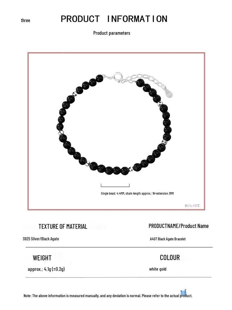 Vielseitiges S925 Sterling Silber & Schwarzer Achat Minimalistisches Mehrreihiges Armband für Damen