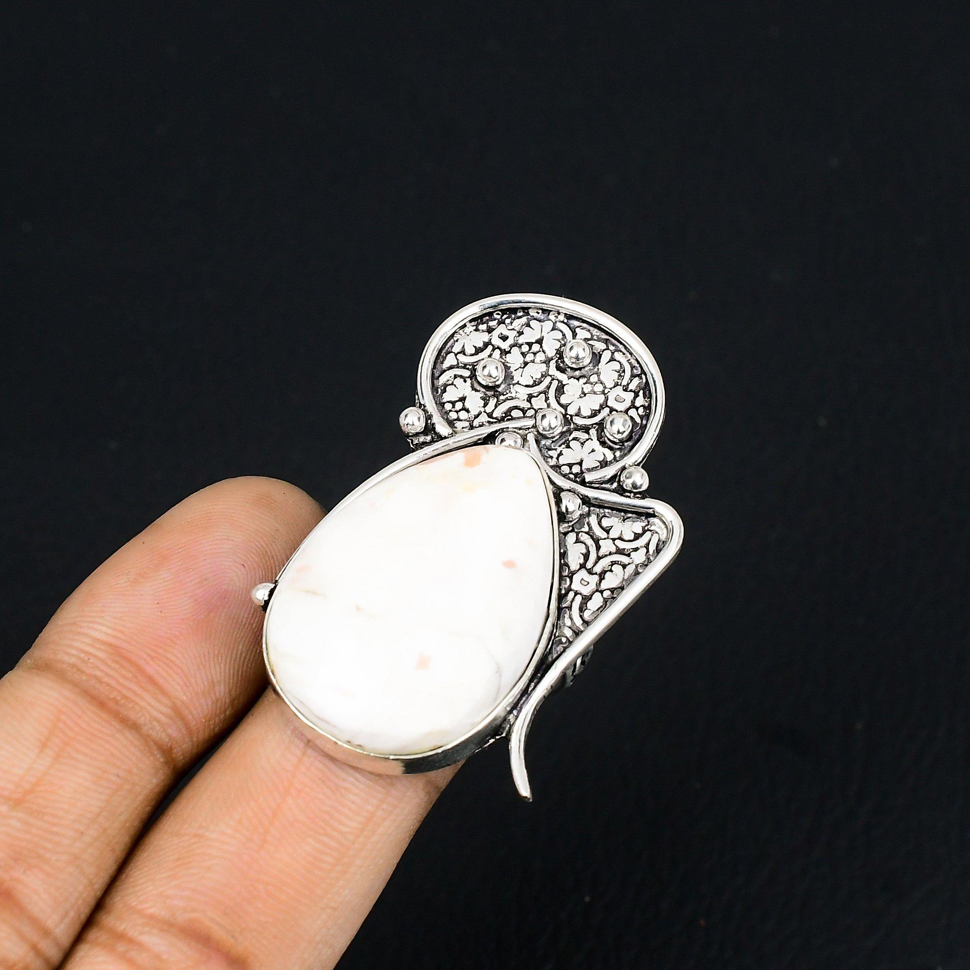 Halloween Sale Scolecite Stone 925 Silver Statement Ethnic Ring Jewelry Size 7.5 7.5