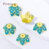 1/2/3Pcs 18K Gold Plated Blue Enamel Lotus Flower Bead Cap DIY Jewelry Making Findings For Beaded Bracelet Necklace,Bead End Cap