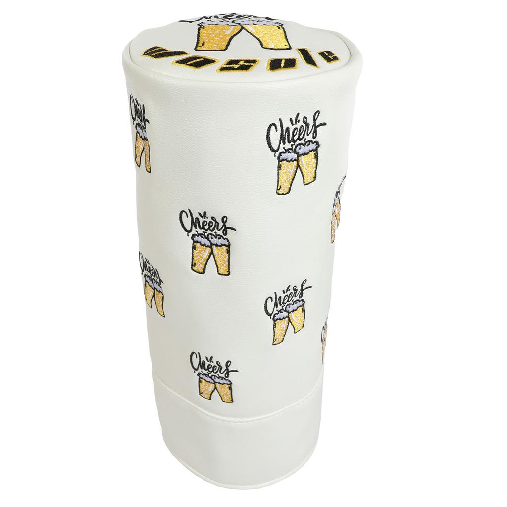 Golf Club Headcover Cylinder Style Durable PU Leather Material Protective Golf Driver Cover with Embroidered Cheers Design for Club Protection