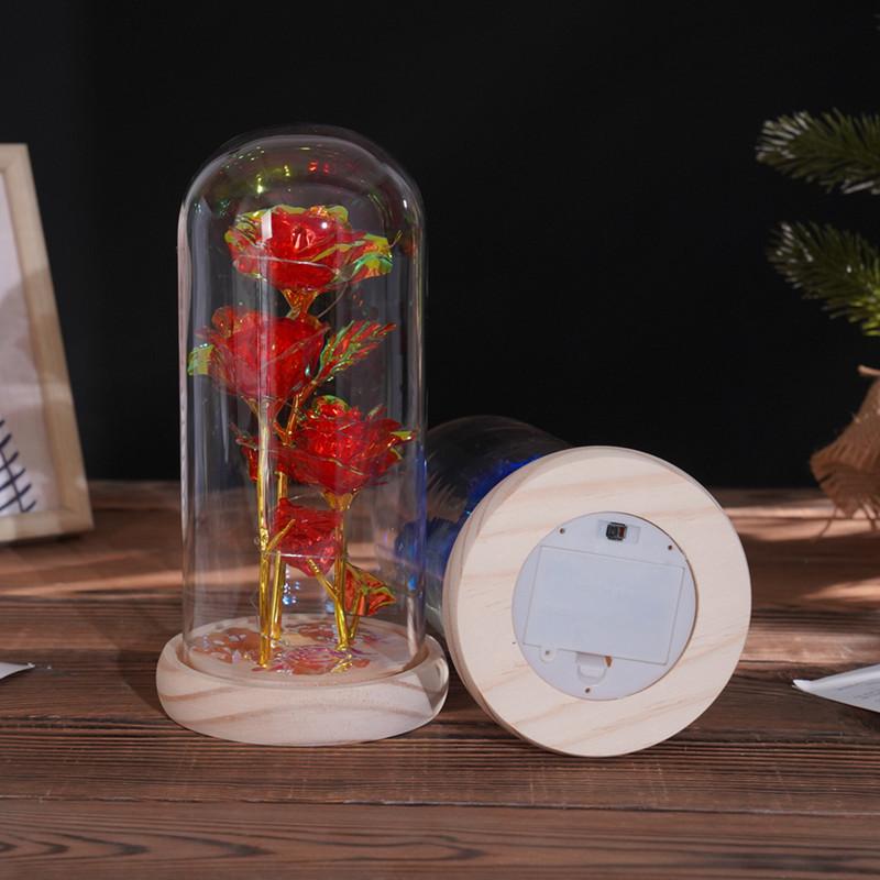Three glass cover rose ornament creative Christmas Valentine's Day gift immortal flower gold foil night light