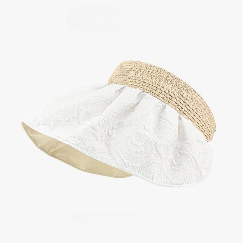Summer Sunshade Sunscreen Hat Women's UV Protection Face Cover Empty Top Sun Hat Summer Printed Large Brim Shell Hat