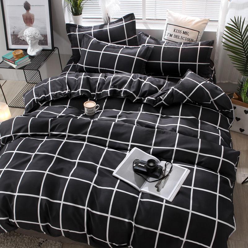 Korean Style Fashion Bedding Set Kids Adults Twin Full Queen Size Bed Flat Sheet Duvet Cover Pillowcases Stripe Grid Bed Linen