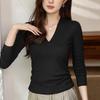 Temperament Deep V-neck T-shirt Women Long Sleeve Autumn New Slimming Slimming Bottom Shirt Top