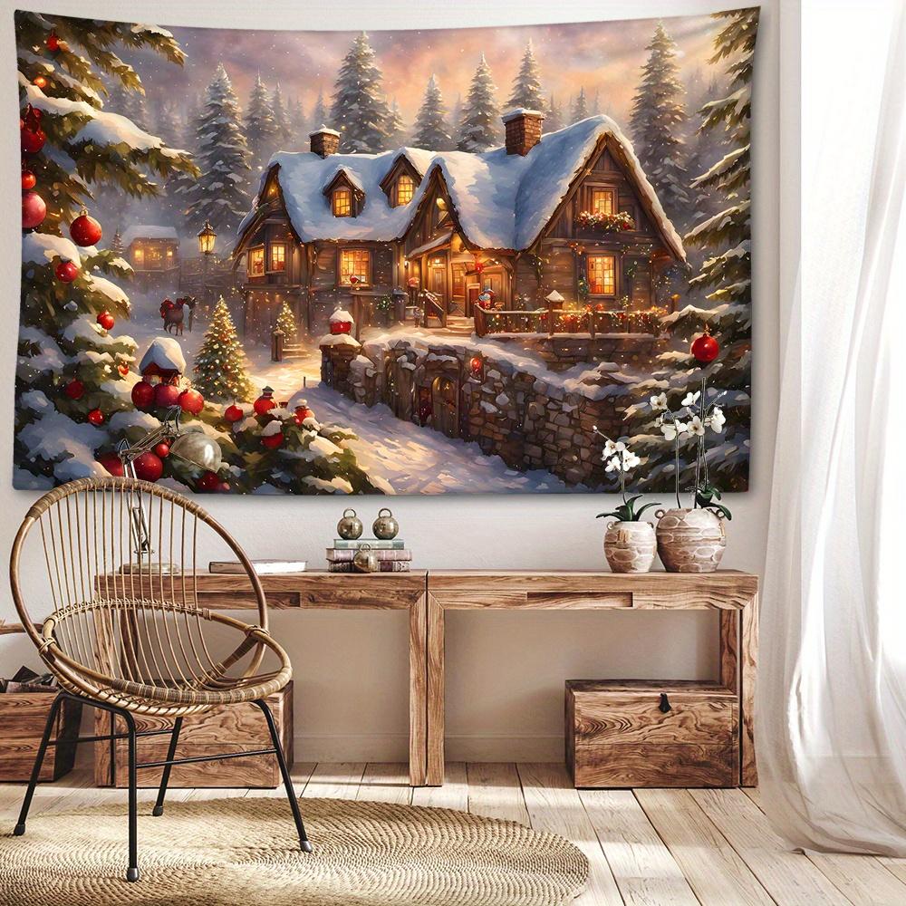 1pc Christmas Tree Holiday Atmosphere Tapestry, Christmas Town Tapestry Wall Hanging for Room Decor, Bedroom Decor, Living Room Background, Natural St