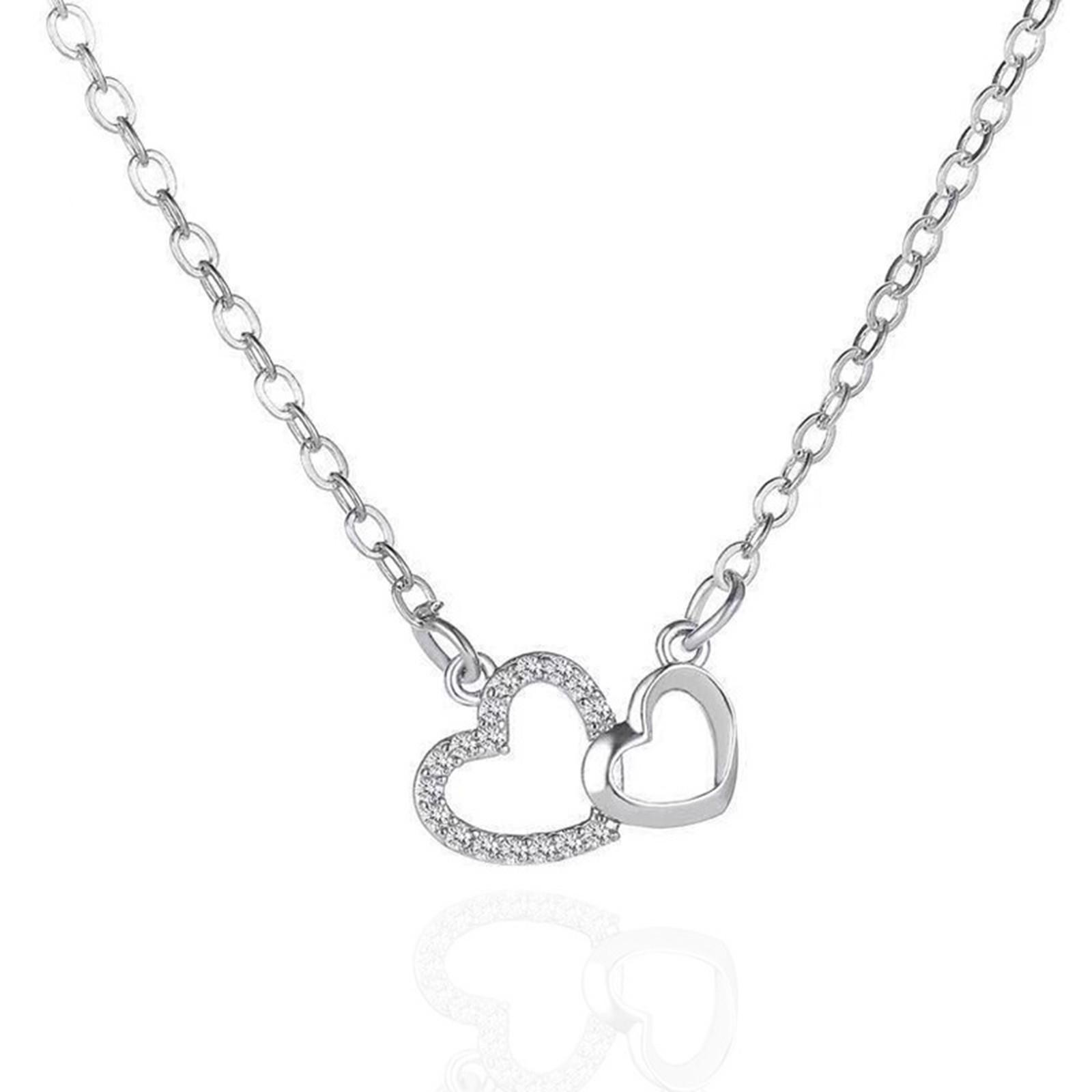 

Двойная оправа из бриллиантов в форме сердца, соответствующий темпераменту, подвеска в виде двойного персикового сердца, цепочка на ключицу, ожерелье Love для женщин One Size серебряный