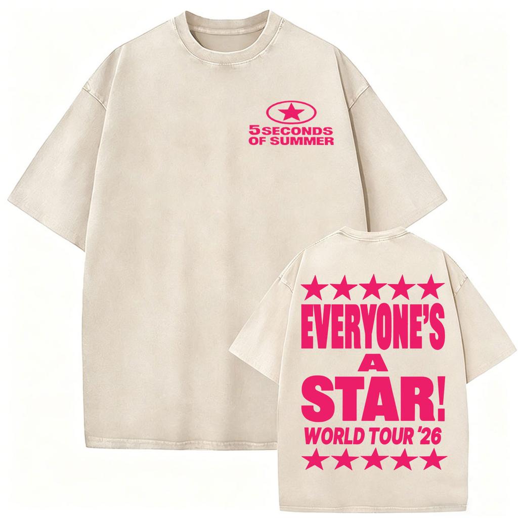 Seconds of Summer Everyones A Star World Tour  Vintage Washed Tshirt Men Women Fashion Harajuku Casual Oversized T Shirt