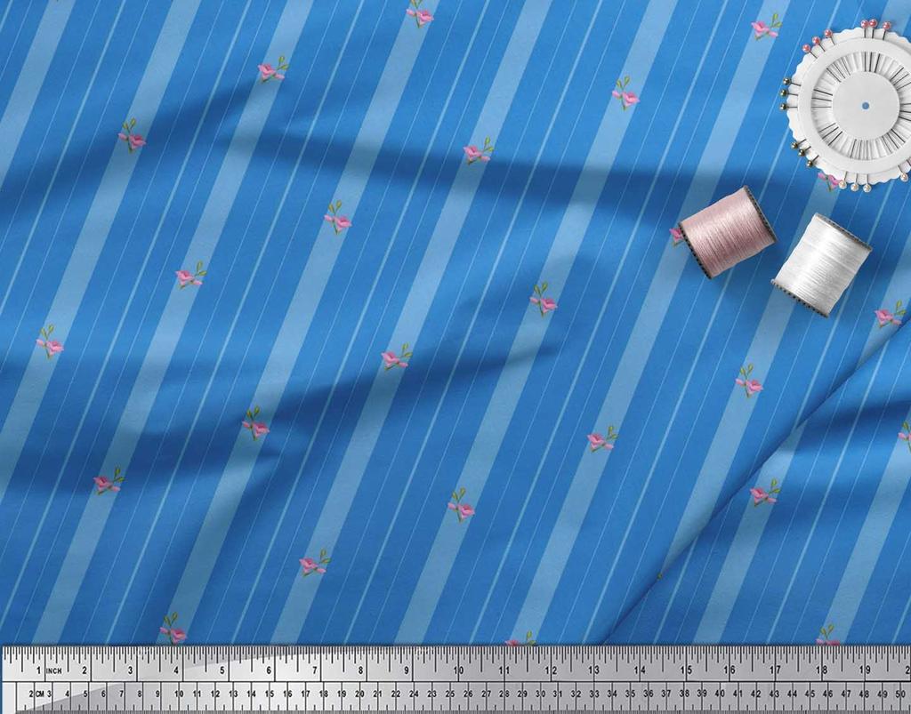 Soimoi Japan Crepe Satin Fabric Artistic Floral & Stripe Fabric Prints By metre 42 Inch