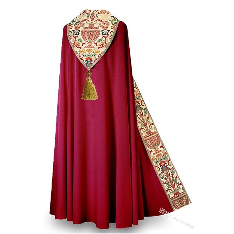 

Cross-Border Digital Print Cape Stage Performance Clothes Original Tassel Pendant Robe Prayer Robe. Red L
