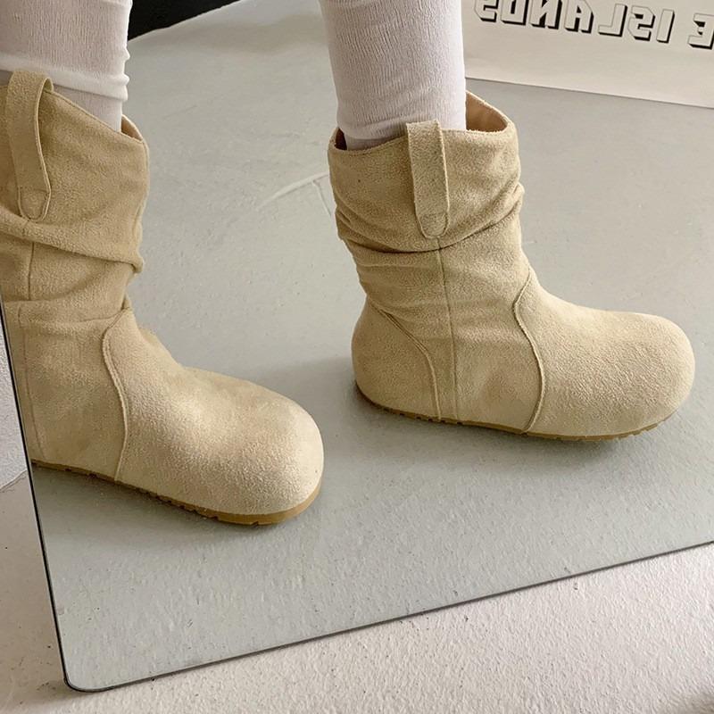 Fashion versatile retro stacking boots ankle boots Martin boots women's autumn and winter solid color new small short boots
