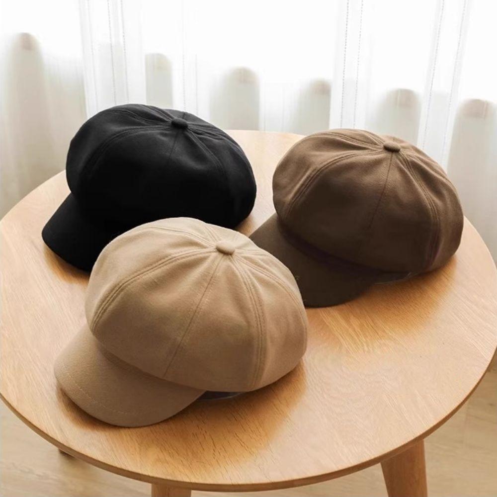 Solid Color Retro Berets Hat Duck Tongue Painter Cap Fashion Vintage Newsboy Cap  Girls