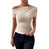 Damen Frühling Sommer Slim Draw Pleat Unregelmäßiges Kurzarm-T-Shirt