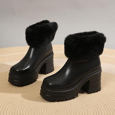 Fur Snow Boots Women's Sexy High Heels Shoes for Woman Fashion Ankle Boots  Winter   Warm Plush Cotton Mujer Botas