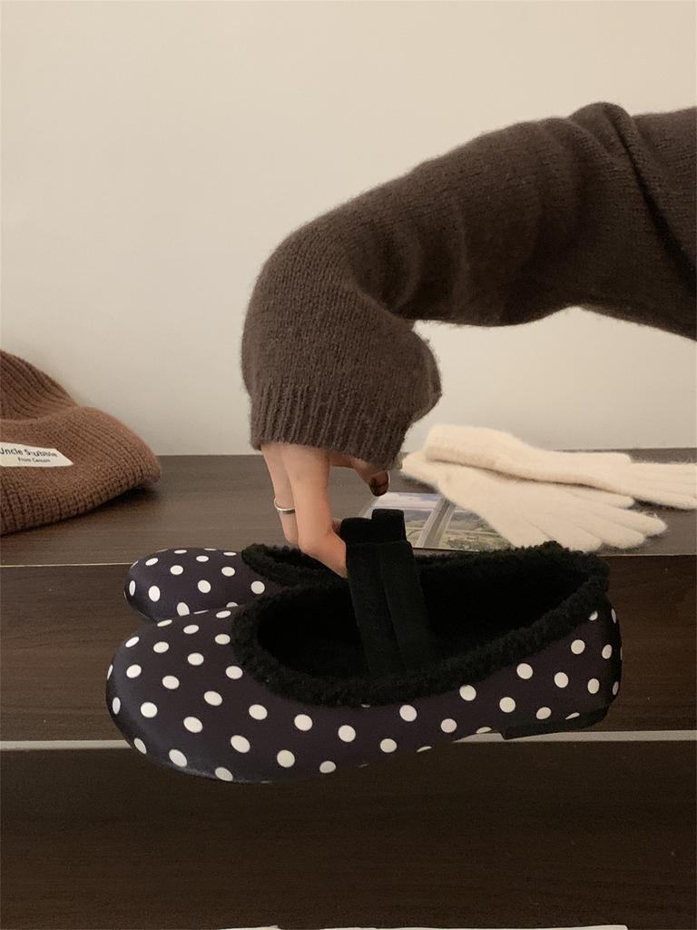 Flat-bottomed Velvet Birkenstocks Single Shoes Women's Autumn and Winter Outer Wear Retro Word Belt Mary Jane Love Fluffy Shoes Cotton Shoes