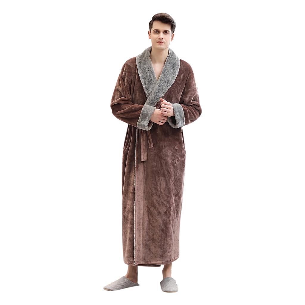 Pánské Splice Thicken Coral Fleece Župan Župan Župan Pyžamo Kapsa na spaní