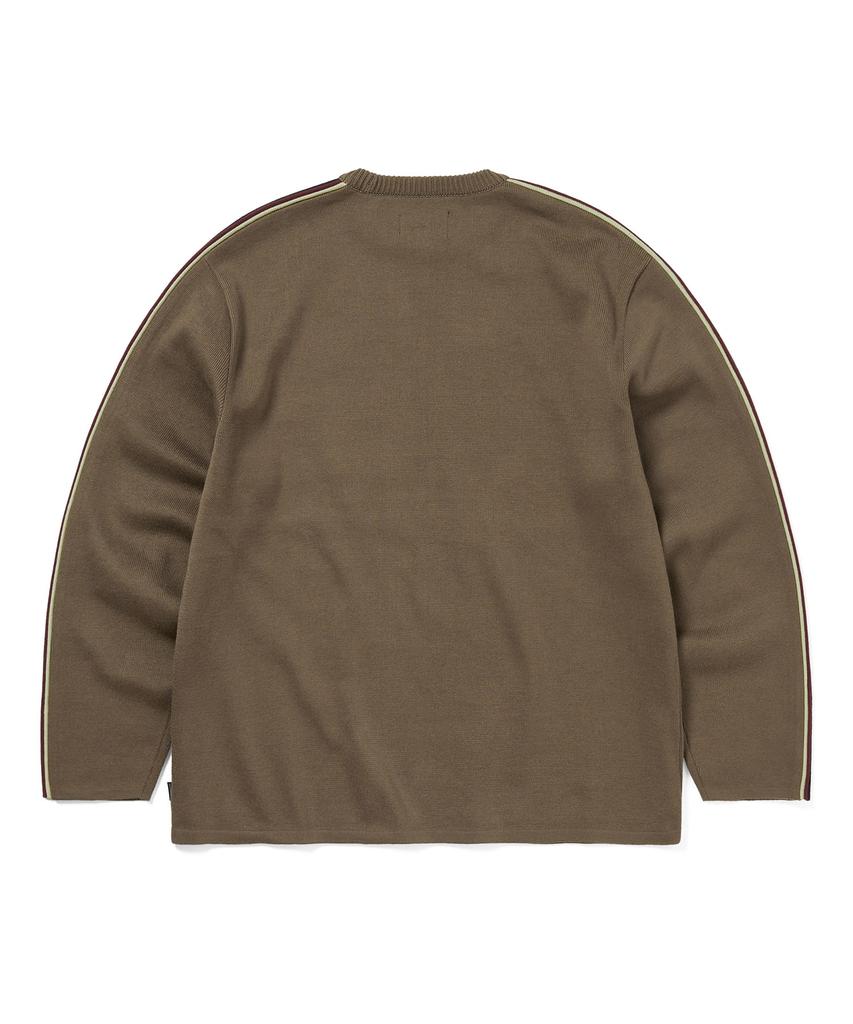 THISISNEVERTHAT Striped Sleeve Knit Crew Brown