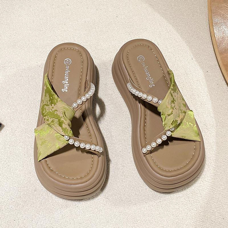Fashion NEW Summer 7CM Heels Wedge Slides Sandals Women Casual Outdoor Slippers Female Non Slip Beach Slipper Walking Chunky Shoes Woman