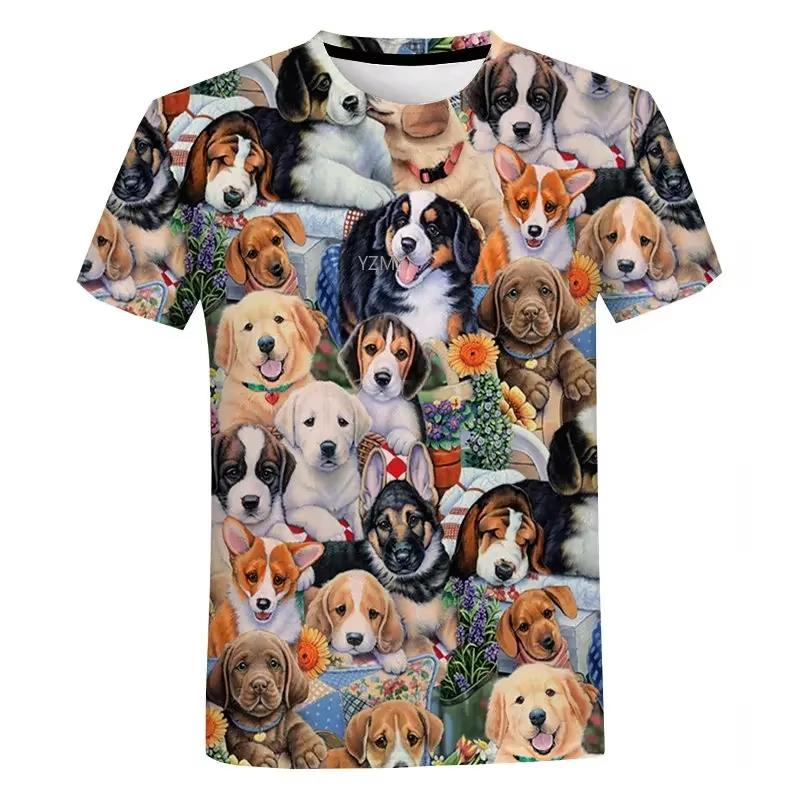 Full Print Animal Cat Dog Graphic T Shirts for Men In Funny Casual Tshirts Streetwear Mens Short Sleeve Round Neck Shirt