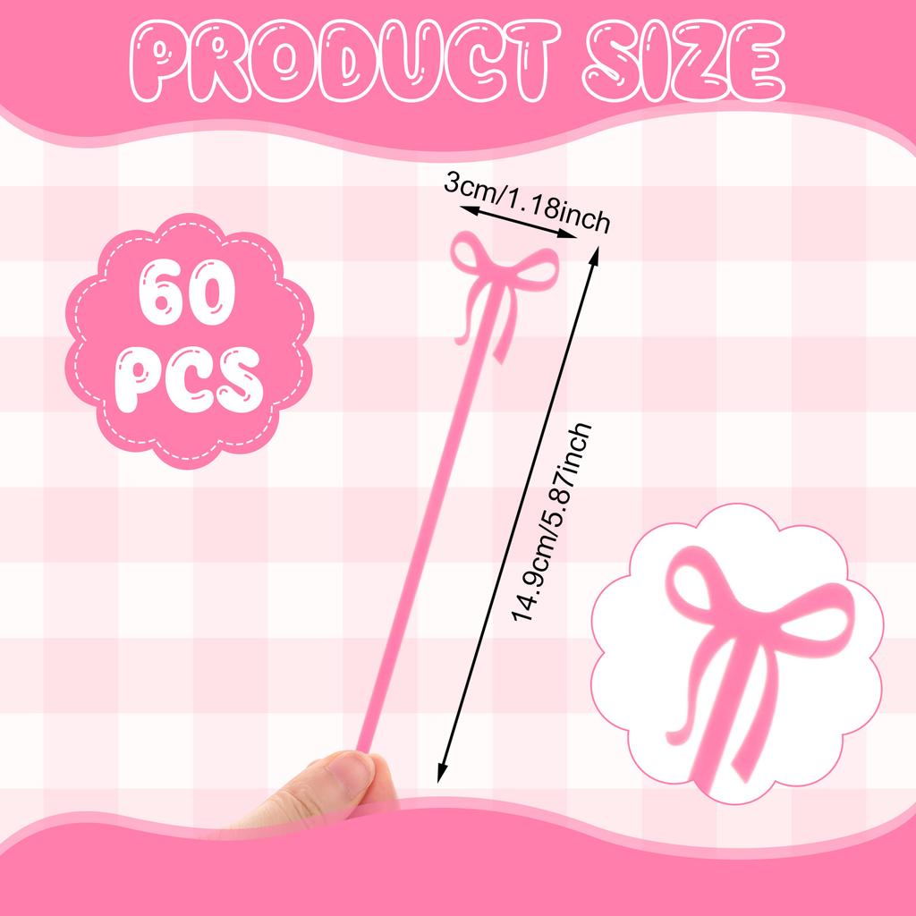 30 Pack Coquette Bow Acrylic Drink Stirrers Cocktail Stick Swizzle Sticks For Bachelorette Party, Coquette Birthday Party, Girly