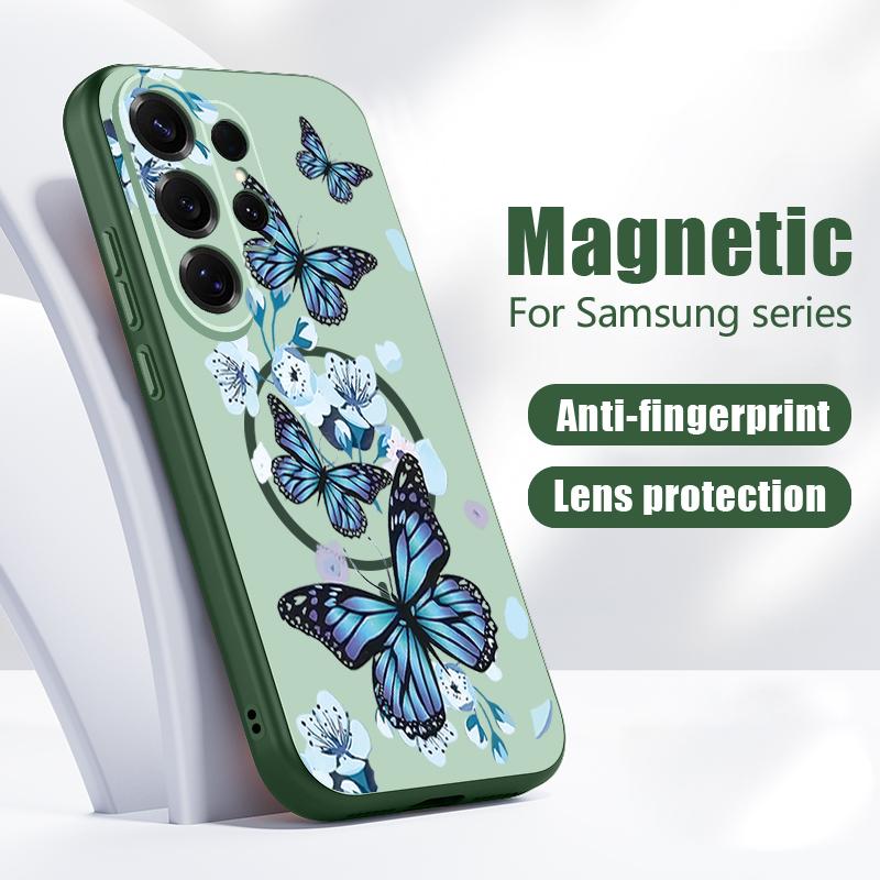 Custodia Magnetica Per Magsafe Per Samsung Galaxy S26 Ultra S25 Edge S24 Plus S23 FE S22 A17 A54 A55 A56 A57 5G Copertura con Motivo di Farfalle e Fiori