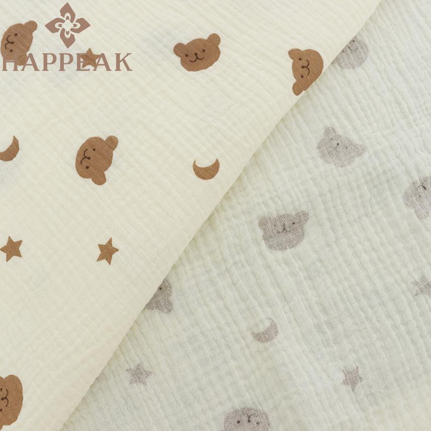 HAPPEAK Soft Cotton Muslin Fabric Moon Star Bear Printed Double Layer Gauze Fabrics for Summer Dresses