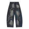 Jeans Larghi Unisex a Vita Media Deostrutturati Vestibilità Larga Vintage Americano Lavato Baggy in Denim Pantaloni Rilassati Lunghi Fino a Terra